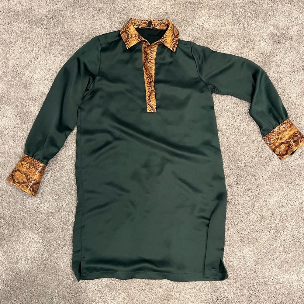 Women's Green Shirt with Snake Print Accents